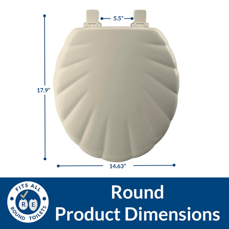 Mayfair Sculptured Shell Toilet Seat, Easy Clean Hinges with Durable Wood Seat, Made in USA, Round, Bone - Image 4